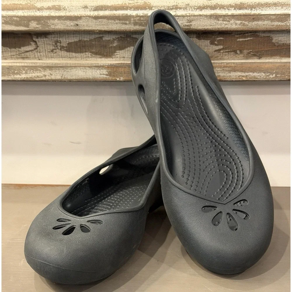 Crocs Taylor Slingback Women's Size 9 Black Comfort Flat Slip On Shoes